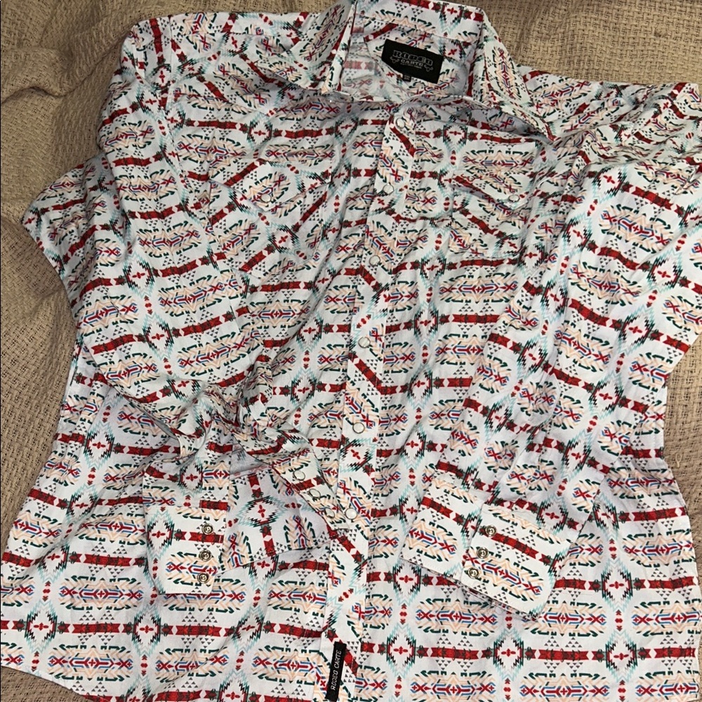 Western Men's Geometric Pattern Shirt - Red, Green, White